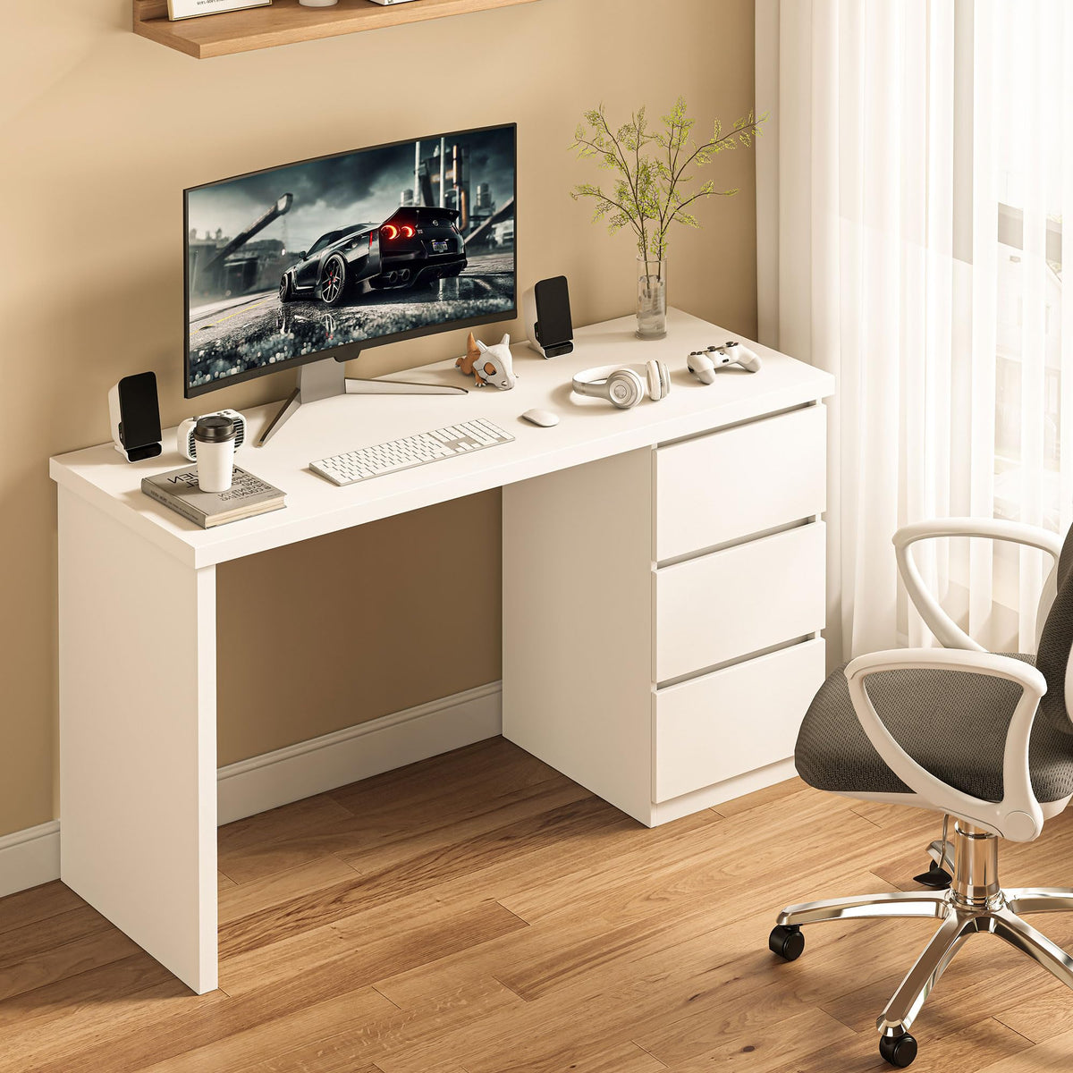 White Desk with Drawers L157222