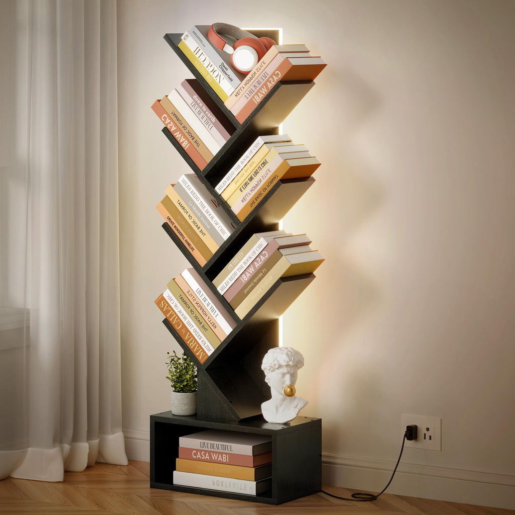 6 Tier Tree Bookshelf with Drawer and LED Lights B62635