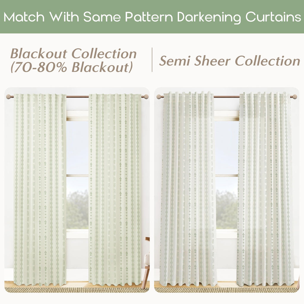 Green Striped Sheer Curtains 96 Inches Long Q847