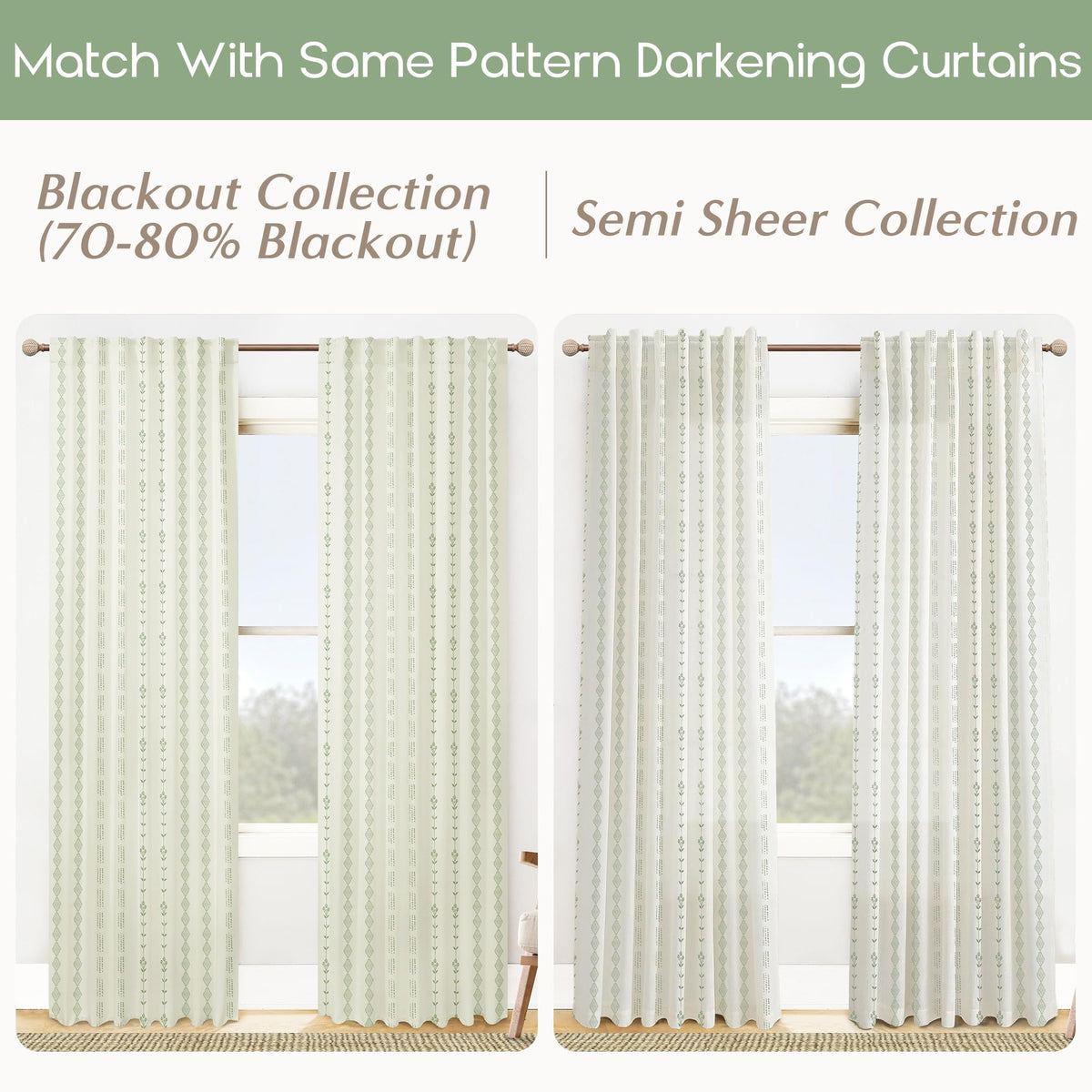 Green Striped Sheer Curtains 96 Inches Long Q847