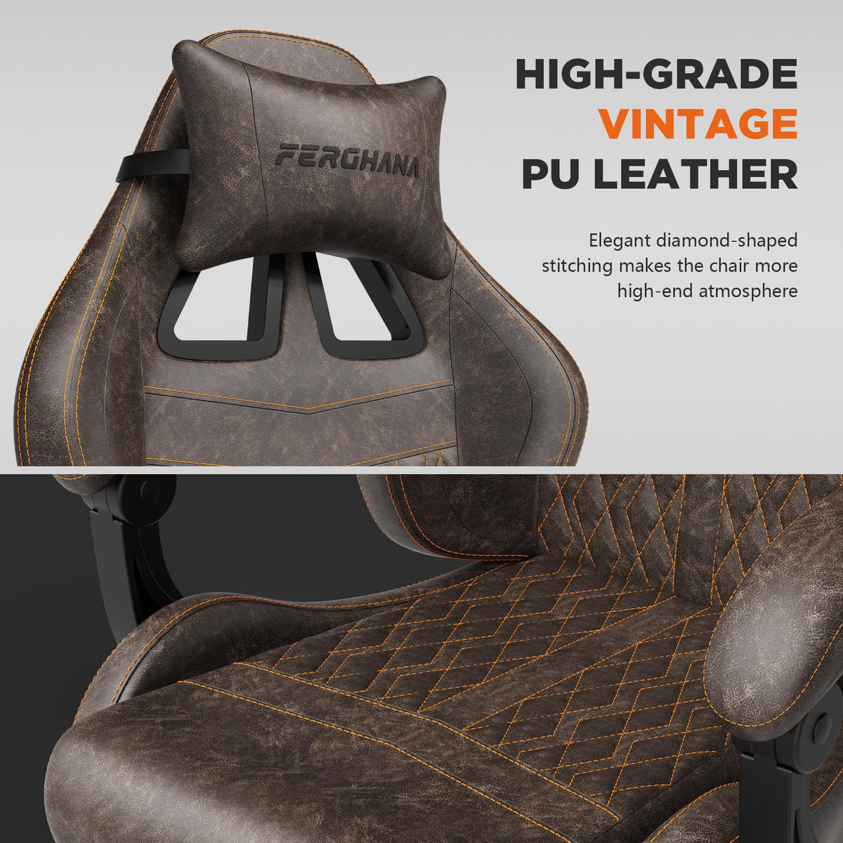 Brown PU Leather Ergonomic Reclining Gaming Chair with Massage Lumbar Support and Footrest V85309