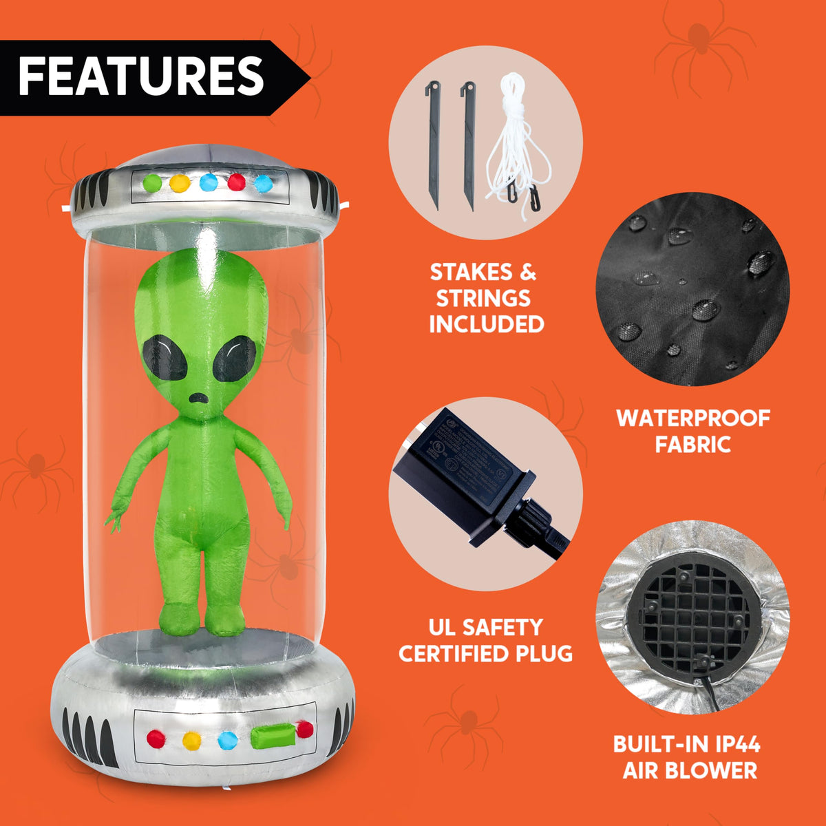 7 ft Tall Halloween Inflatable Alien Decoration with Animated LEDs B5540