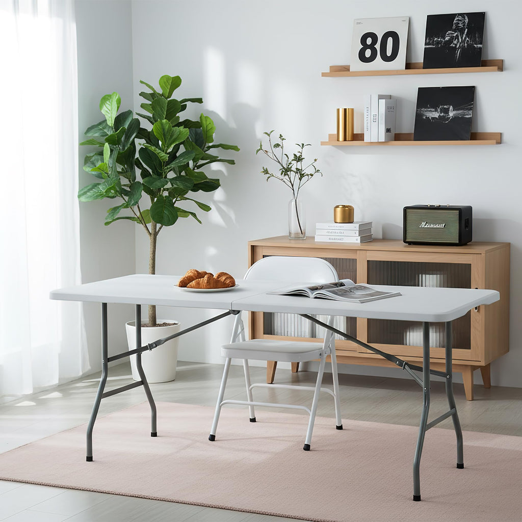 White Plastic Folding Table with Carry Handle Y3742