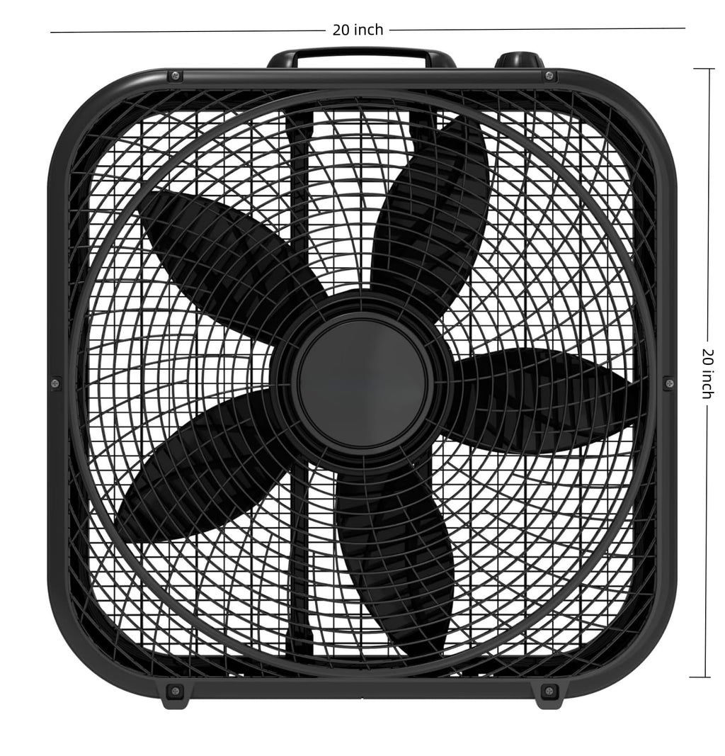 20-Inch Classic Box Fan, Three-Speed, Quiet, Tabletop with Carrying Handle, White D7854