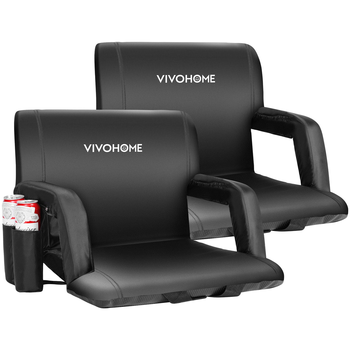 2 Pack Portable Padded Stadium Seats with Back Support and Cup Holder V6901