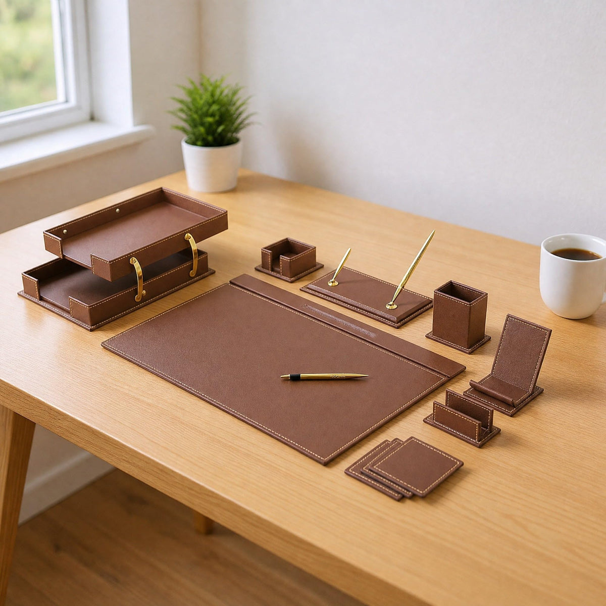12-Piece Leather Desk Organizer Set Y4385