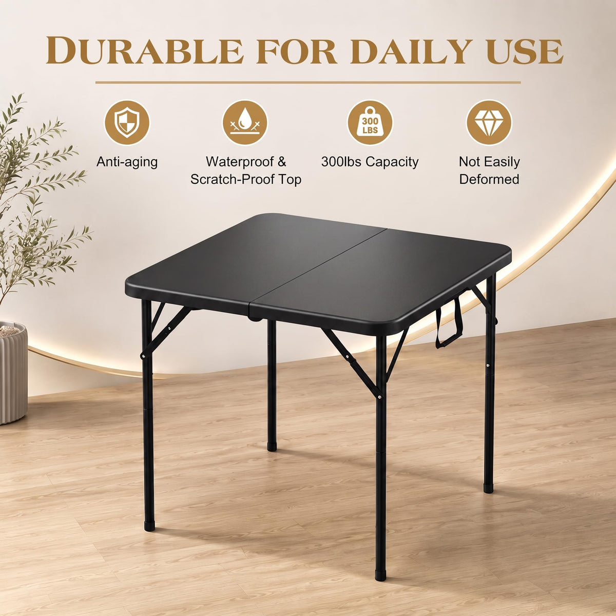 34" Square Folding Card Table with Built-in Handle, Black P426467