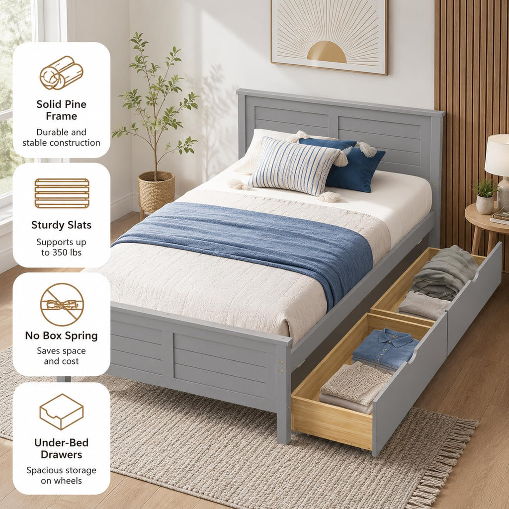 Wood Bed Frame with 2 Drawers & Headboard I812133
