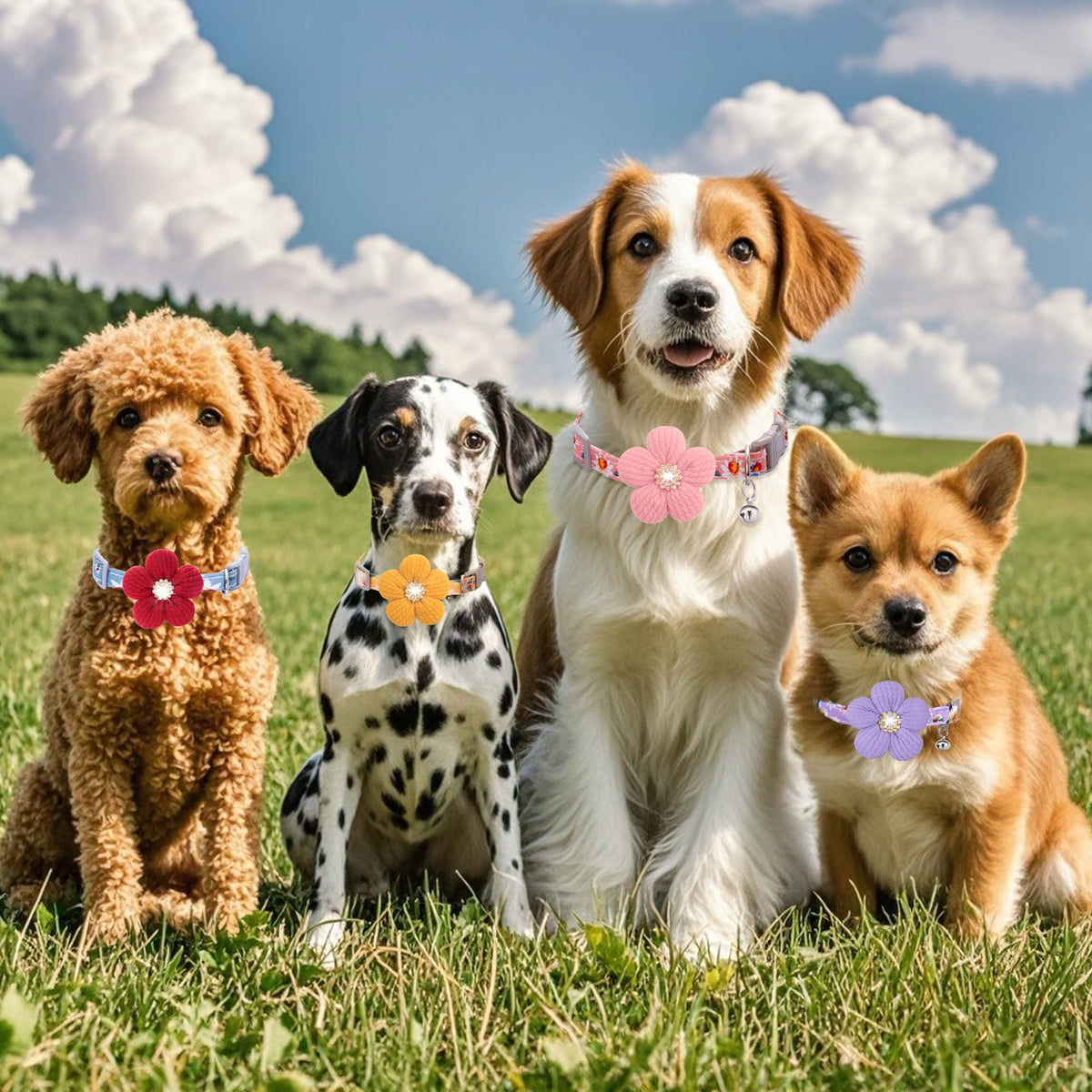 Small Dog Collar with Flower and Bell F319