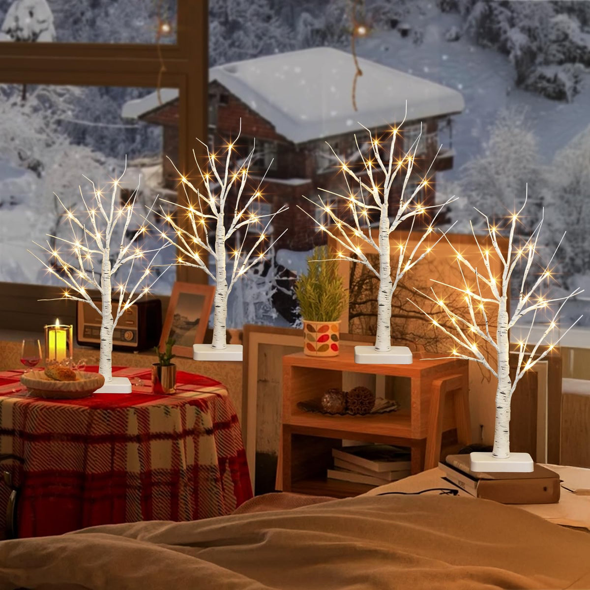 22" White Birch Tabletop Tree with LED Lights (4PK) D894175