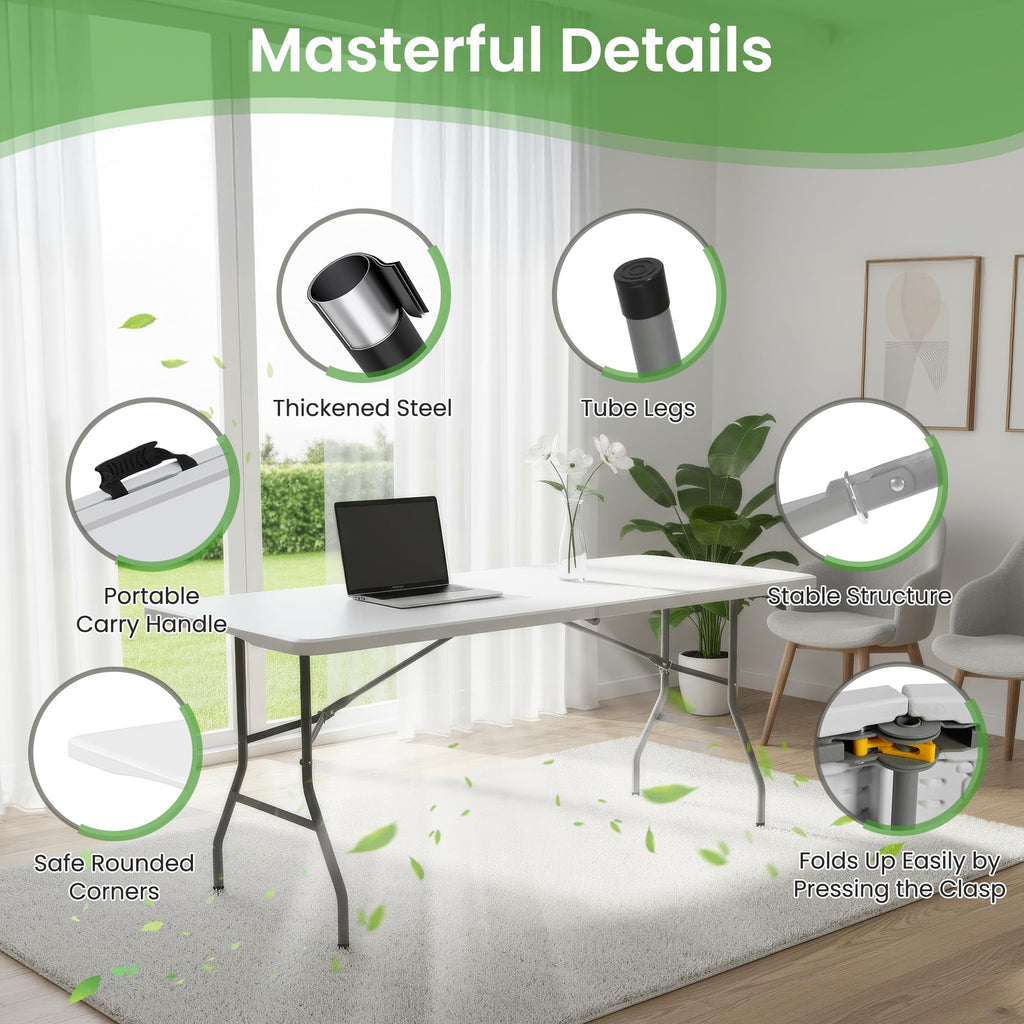 White Plastic Folding Table with Carry Handle Y3742