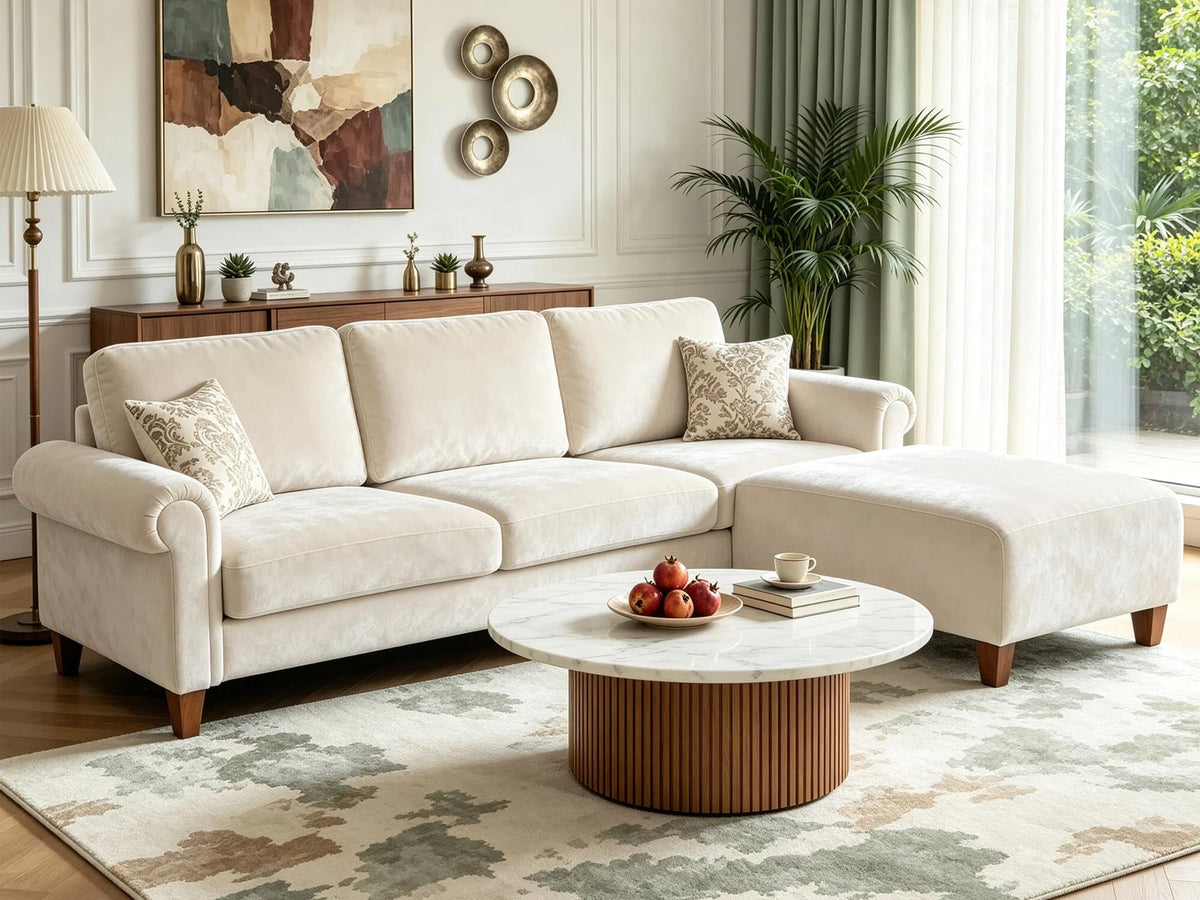 100" L-Shaped Velvet Sectional Sofa with Ottoman G1177