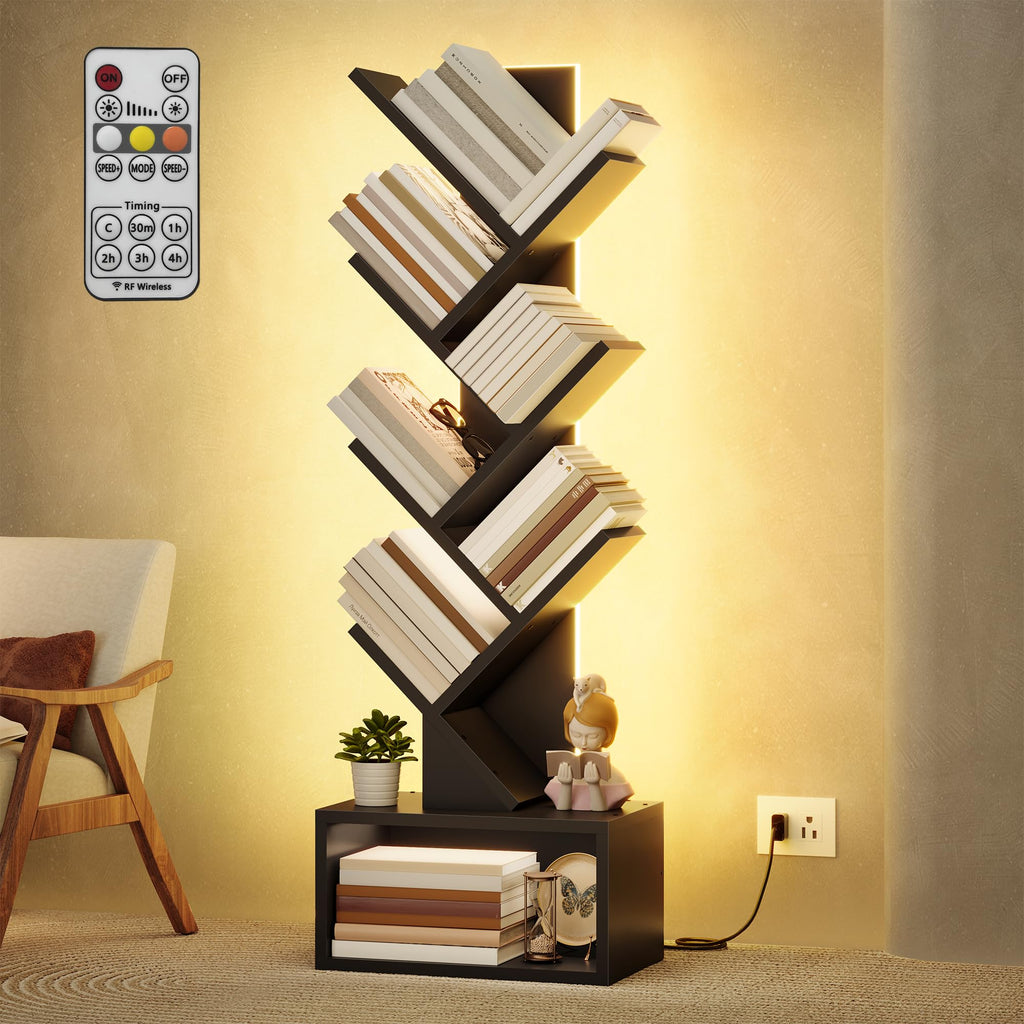 6 Tier Tree Bookshelf with Drawer and LED Lights B62635
