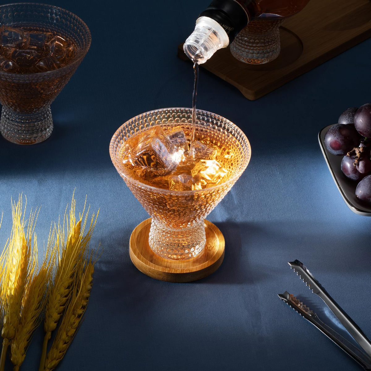 Stemless Vintage Martini Glasses 8Oz Set Of 6 Hobnail Amber N509