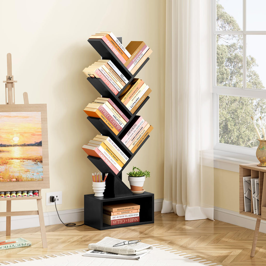 6 Tier Tree Bookshelf with Drawer and LED Lights B62635