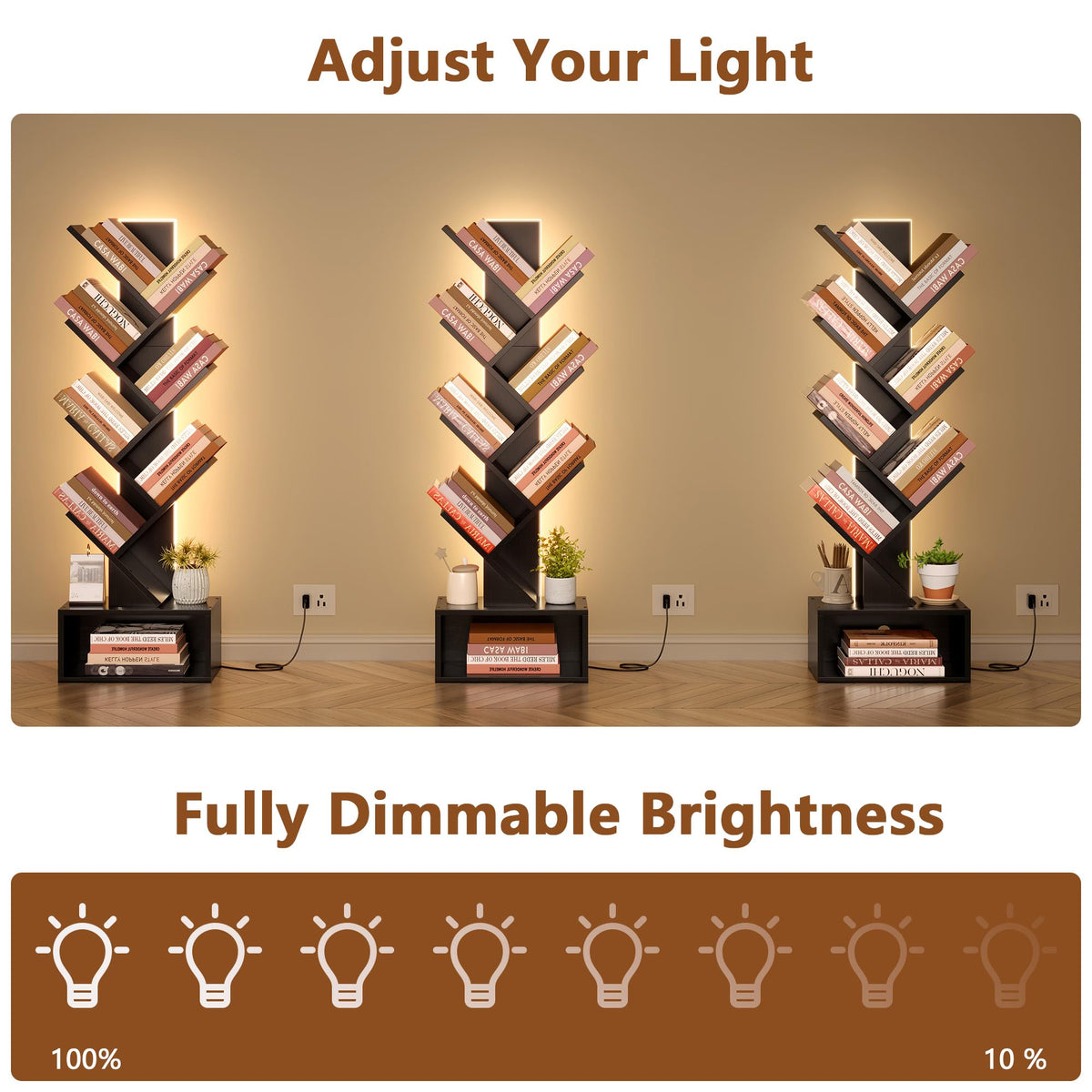 6 Tier Tree Bookshelf with Drawer and LED Lights B62635