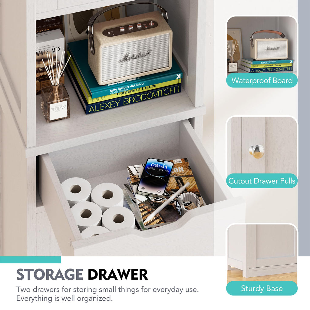 Tall Narrow Bathroom Storage Cabinet with Adjustable Shelves, White R102339