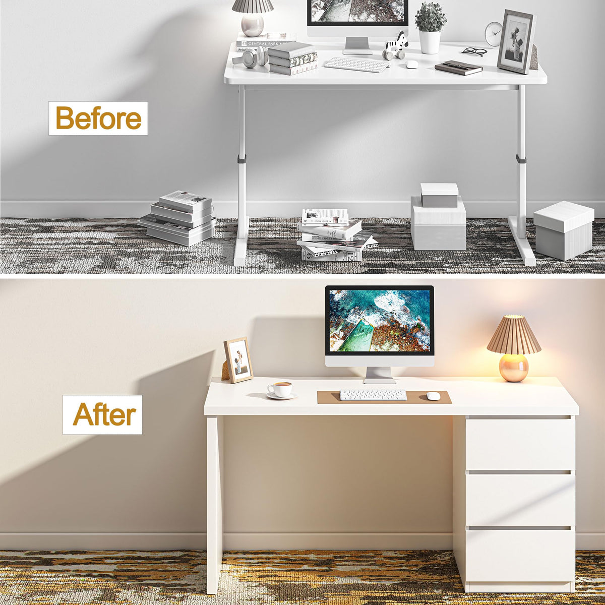 White Desk with Drawers L157222