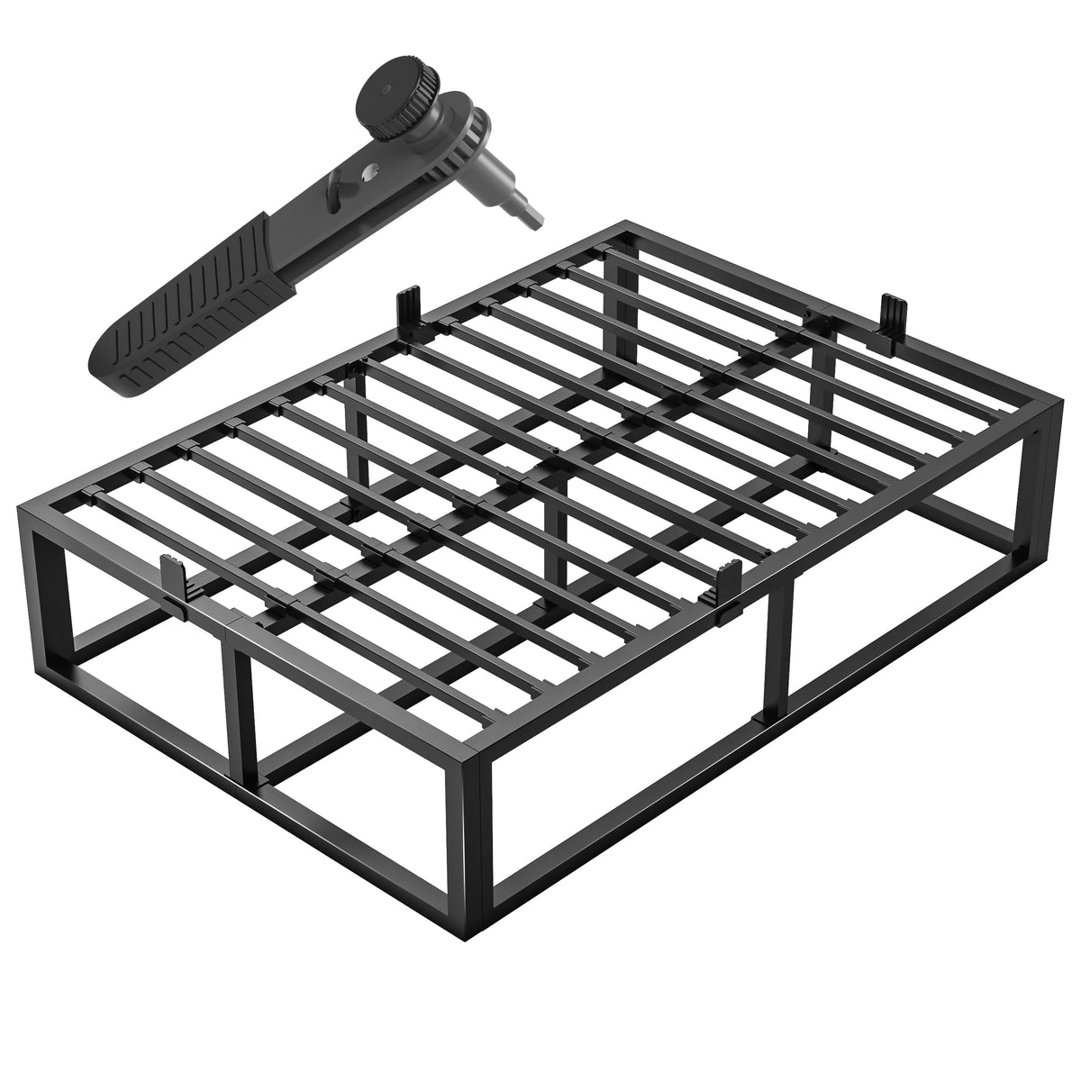 18 Inch Queen Size Black Metal Platform Bed Frame S9362