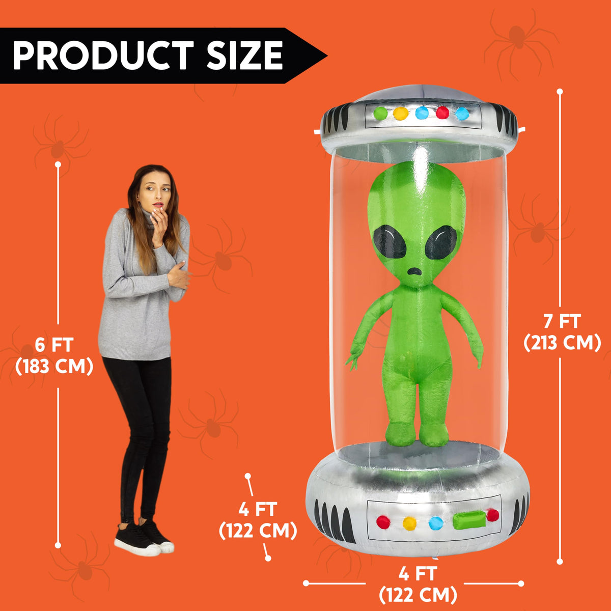7 ft Tall Halloween Inflatable Alien Decoration with Animated LEDs B5540