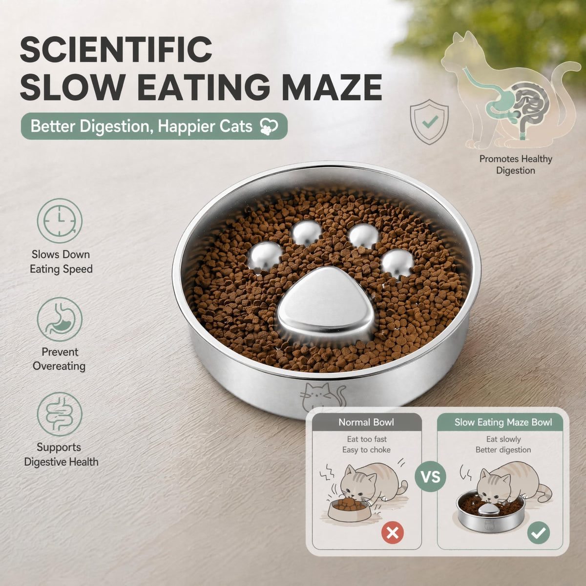 Stainless Steel Slow Feeder Cat Bowl Z4967