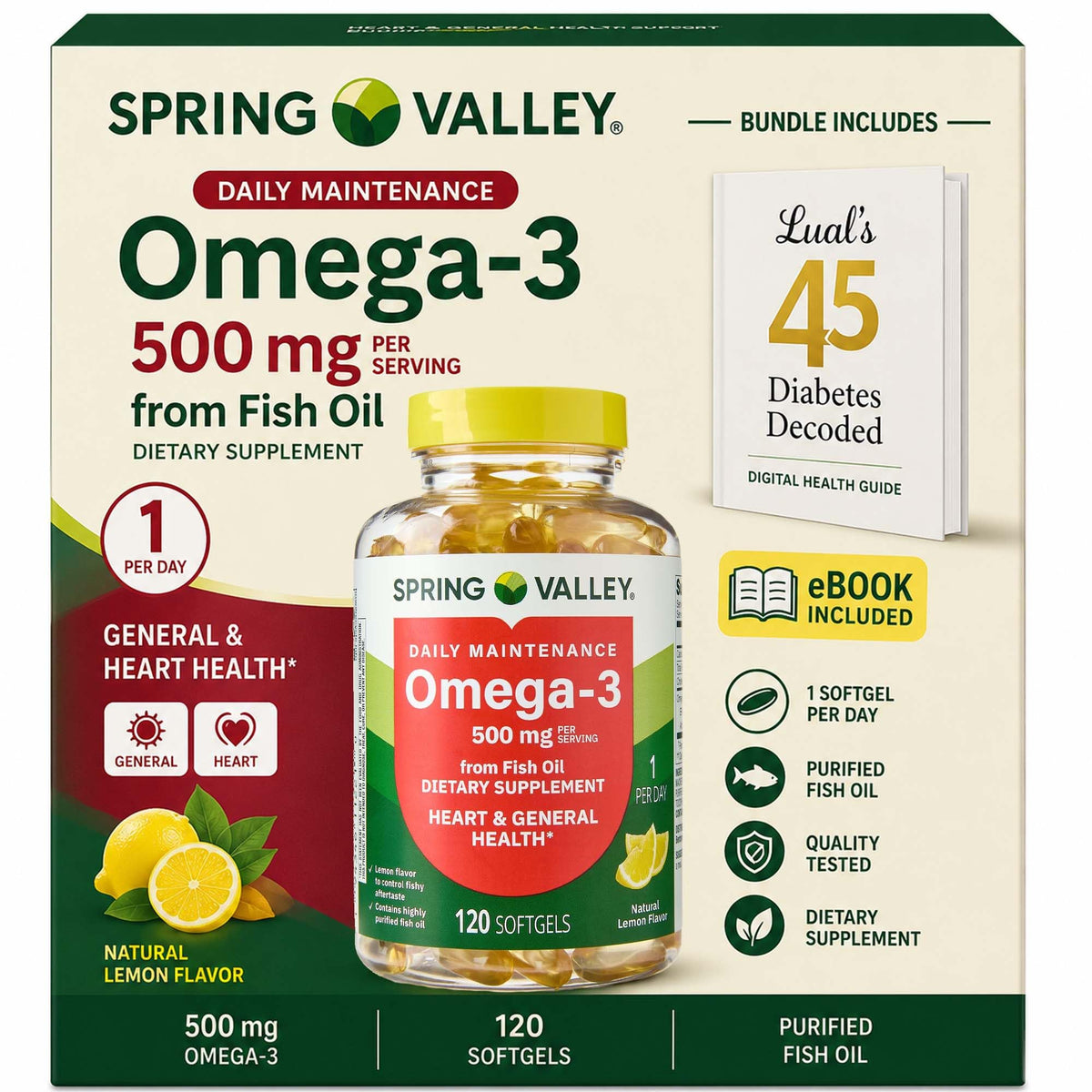 Omega-3 Fish Oil 500 mg 120 Count SoftGels Dietary Supplement Q173