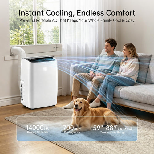 14000 BTU 5-in-1 Portable Air Conditioner with Remote Control and Window Kit Q6064
