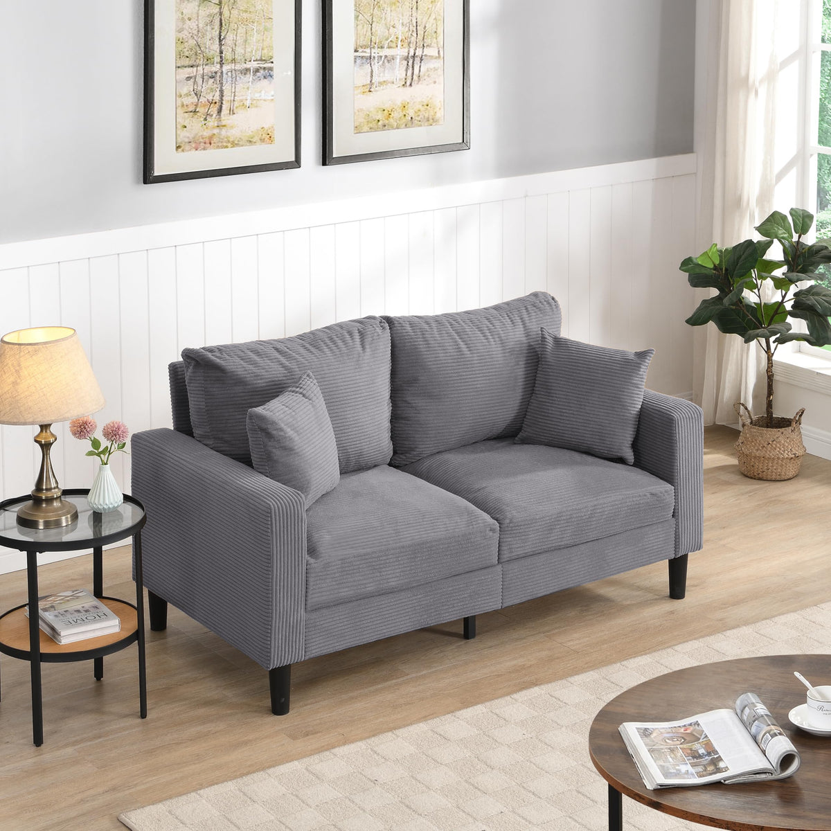 Light Gray Upholstered 2 Seat Loveseat Sofa A802976