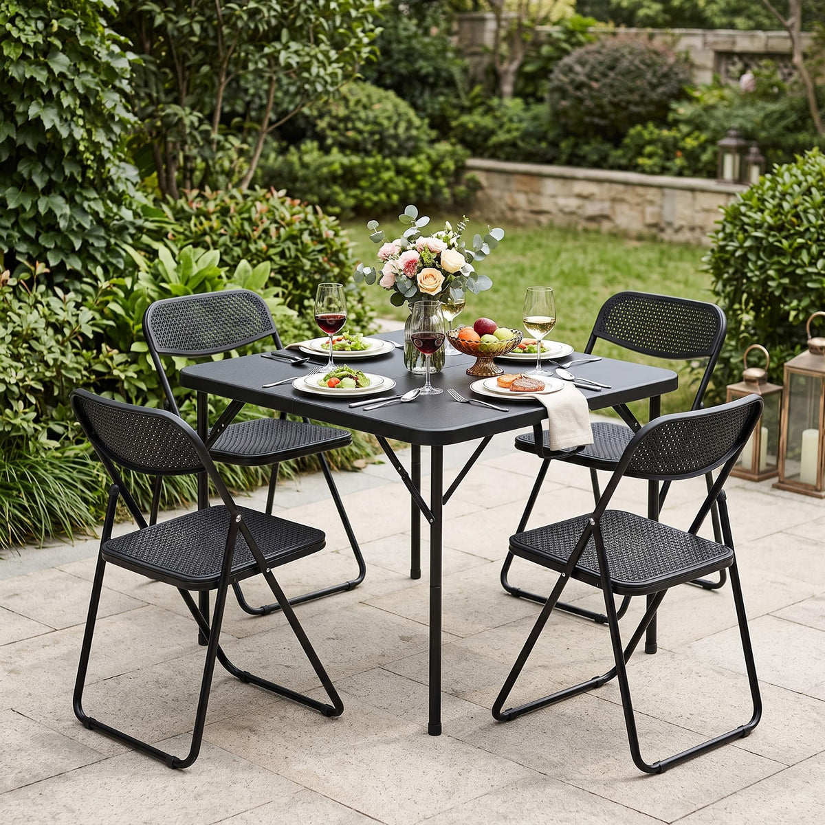 34" Square Folding Card Table with Built-in Handle, Black P426467